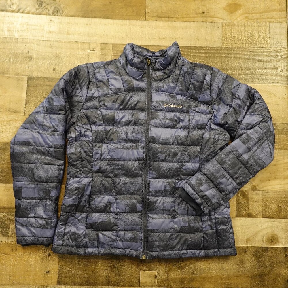 Columbia Thermal Coil Puffer Jacket Women’s XL Blue Black Insulated Winter Coat